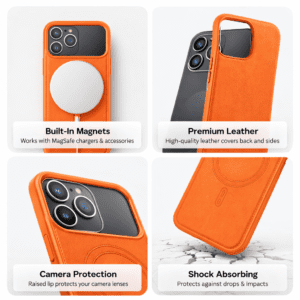 cazenik ddu magsafe leather wallet case for iphone 17 pro | 3 fold magnetic wallet cover with card holder & id slot | premium leather finish shockproof back cover